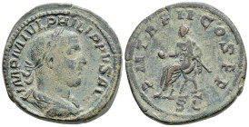 Roman Imperial
Philip I (245 AD) Rome 
AE Sestertius. (33mm, 25.7g)
Obv: IMP M IVL PHILIPPVS AVG, laureate, draped and cuirassed bust to right 
Rev: P...