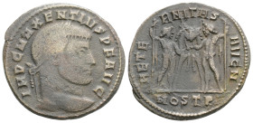 Roman Imperial 
Maxentius (307-312 AD) Ostia
AE Follis (25.6mm, 6.2g)
Obv: IMP C MAXENTIVS P F AVG. Laureate head right.
Rev: AETERNITAS AVG N / M OST...