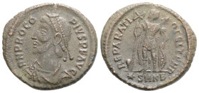 Roman Imperial
Procopius, Usurper (365-366 AD) Kyzikos
AE Bronze (20.6mm, 3.6g)
Obv: D N PROCO PIVS P F AVG, pearl-diademed, draped, and cuirassed bus...