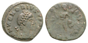 Roman Imperial
Honorius (393-423 AD) Constantinople
AE Bronze (12.6mm, 1.5g)
Obv: Pearl-diademed, draped, and cuirassed bust right 
Rev: Victory advan...