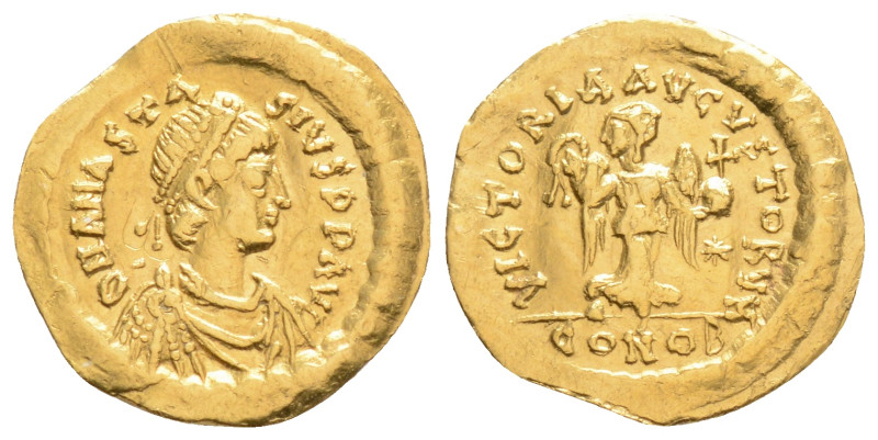 Byzantine
Anastasius I (491-518 AD) Constantinople
AV Tremissis (15.3mm, 1.37g)
...