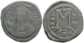 Byzantine 
Justinian I (527-565 AD) Constantinople 
AE Follis (40.6mm, 23.1g)
Obv: DN IVSTINI ANVS PP AVC
Rev: M, B below, year X/U, CON in exergue, l...