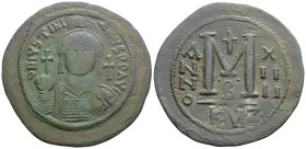 Byzantine
Justinian I (527-565 AD) Kyzikos 
AE Follis (43.8mm, 21.8g)
Obv: D N IVSTINIANVS P P AVG. Helmeted and cuirassed bust facing, holding globus...
