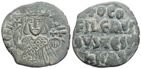 Byzantine
Theophilus, (829-842 AD) Constantinopolis
AE Follis (28.3mm, 8.2g)
Obv: ΘЄΟFIL bASIL' Three-quarter length figure of Theophilus standing fac...