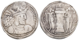 Medieval
Sasanian Kingdom,. Šābuhr (Shahpur) I. (240-272 AD) 
AR Drachm (25.5mm, 3.2 g) 
Obv: Bust right, wearing diadem and mural crown with korymbos...