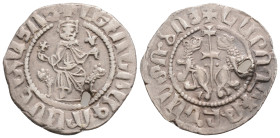 Medieval Coins
ARMENIA. Levon I (1198-1219 AD)
AR Tram (22.3mm 2.7g)
Obv: Crowned figure of Levon seated on throne ornamented with lions, holding cros...