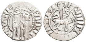 Medieval
ARMENIA, Royal. Hetoum I, (1226-1270 AD) 
AR Tram (20mm 2.9g)
Obv: Zabel and Hetoum standing facing, holding between them long cross with two...
