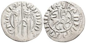 Medieval
ARMENIA, Royal. Hetoum I, (1226-1270 AD) 
AR Tram (20mm 2.9g)
Obv: Zabel and Hetoum standing facing, holding between them long cross with two...