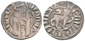 Medieval
ARMENIA, Royal. Hetoum I, (1226-1270 AD) 
AR Tram (21.5mm 2.9g)
Obv: Zabel and Hetoum standing facing, holding between them long cross with t...