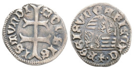 Medieval 
Hungary, Sigismund of Luxemburg (1387-1437 AD). 
AR Denar (14.5mm, 0.4g)
Obv: Patriarchal cross. 
Rev: Arms. 
Huszár 576