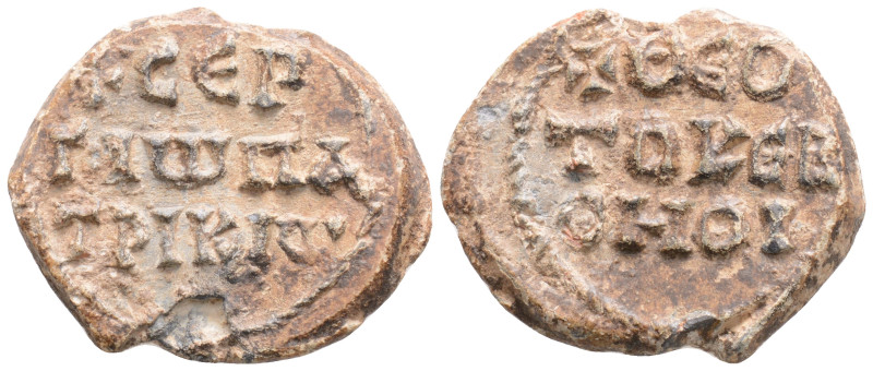 Byzantine Lead Seal (5th- 6th centuries)
Obv: 3 (Three) lines of text.
Rev: 3 (T...