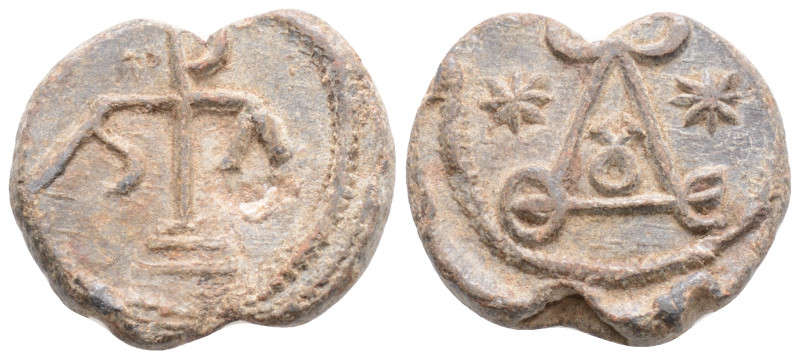 Byzantine Lead Seal (5th-7th Centuries)
Obv: cruciform monogram
Rev: cruciform m...
