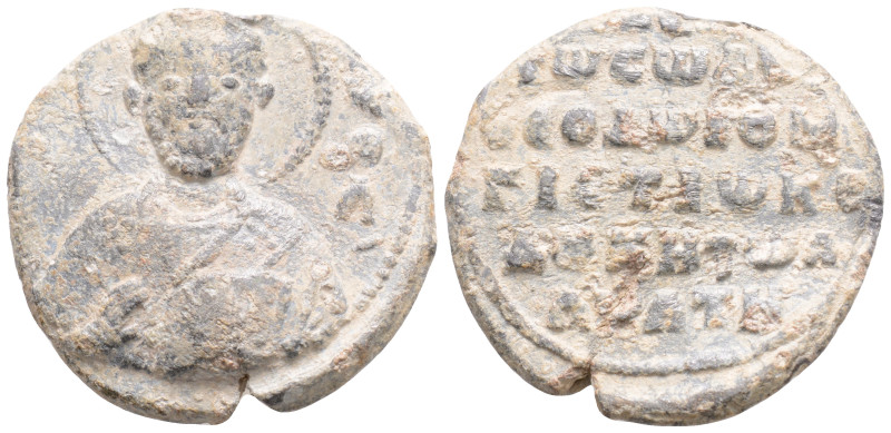 Byzantine Lead Seal ( 10th century)
Obv: Facing bust saint.
Rev: 5 (five) lines ...
