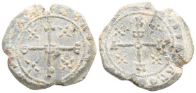 Byzantine Lead Seal ( 11-12 th centuries)
Obv: Cruciform monogram
Rev: Cruciform monogram
(7.1 gr, 23,2 mm diameter)