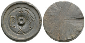 Byzantine Commercial Weight (4-6th centuries)
Obv: Γ A, with cross above.
Rev: Blank
(26.8 g 26.2mm, diameter )