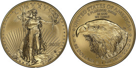 2021 American 1 Ounce Gold Eagle at Dawn and at Dusk 35th Anniversary Coin. New Design, Eagle Portrait. The VERY FIRST Gold Eagle Struck. MS-70 (NGC)...