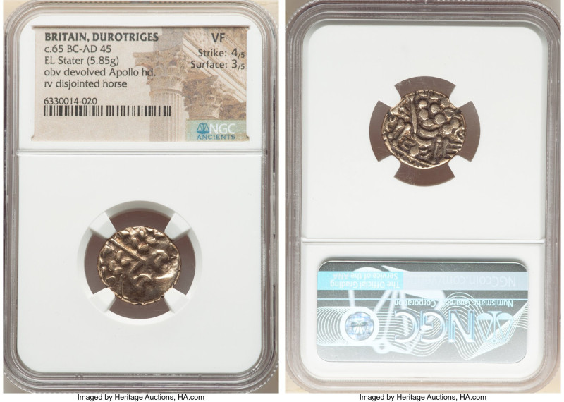 BRITAIN. Durotriges. Ca. 65 BC-AD 45. EL stater (18mm, 5.85 gm, 7h). NGC VF 4/5 ...