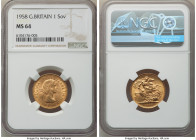 Elizabeth II gold Sovereign 1958 MS64 NGC, KM908. 

HID09801242017

© 2022 Heritage Auctions | All Rights Reserved