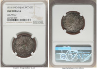 Republic 2 Reales 1833/2 Mo-MJ UNC Details (Cleaned) NGC, Mexico City mint, KM374.10. This piece maintains much eye appeal by way of mauve, seafoam, a...