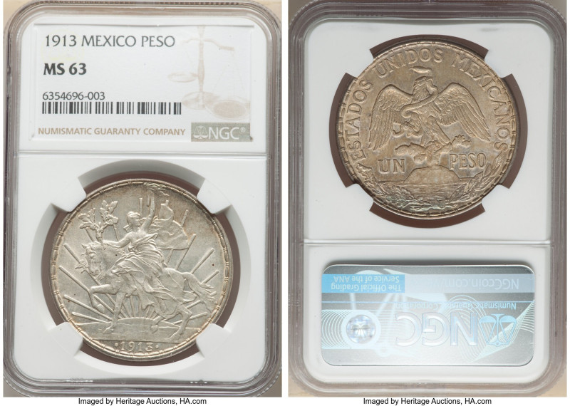 Estado Unidos "Caballito" Peso 1913 MS63 NGC, Mexico City mint, KM453. 

HID0980...