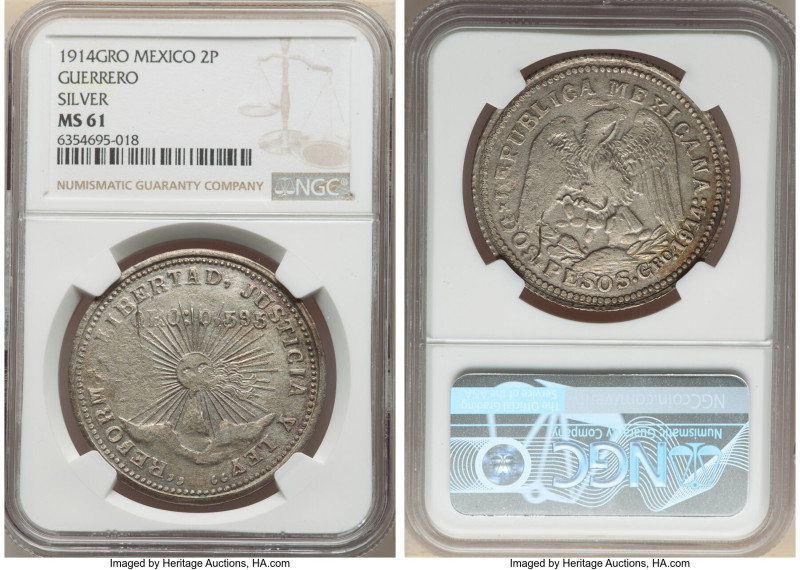 Guerrero. Revolutionary 2 Pesos 1914-GRO MS61 NGC, Guerrero mint, KM643. 

HID09...