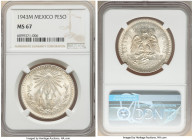 Republic Peso 1943-M MS67 NGC, Mexico City mint, KM455. A silky, luxurious example draped in a thin veil of ecru. Affordable at this grade, as NGC's c...