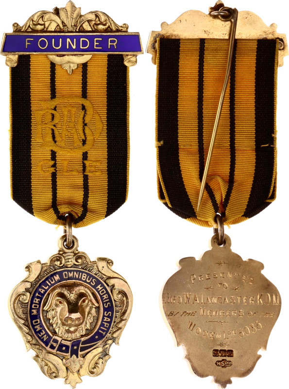 Silver 40x32 mm.; Enameled; with original ribbon; Presented to W.A. Lancaster; C...