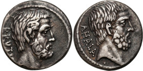Collection of Ancient coins
Roman Republic, Denar, Marcus Junius Brutus (Q. Servilius Caepio) 54 BC, Rome - RARE 

Aw.: Głowa Lucjusza Juniusza Bru...