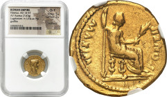 Collection of Ancient coins
Roman Empire, Aureus Tiberius 14-37 f. E., Lugdunum NGC Ch F - RARE 

Aw: Głowa Tyberiusza w wieńcu laurowym w prawo,&n...