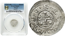 COLLECTION Medieval coins
Bolesław III Krzywousty (1102-1138). Denar PCGS MS62 (MAX) - RARITY R4 

Aw.: Książę siedzący na tronie na wprost, BOLEZL...
