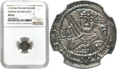 COLLECTION Medieval coins
Władysław II Wygnaniec (1138-1146). Denar NGC MS65 (MAX) - EXCELLENT 

Wariant z znakami w polu w kształcie liter И- B.Św...