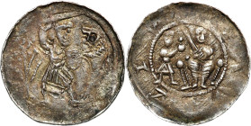 COLLECTION Medieval coins
Władysław II Wygnaniec (1138-1146). Denar - VERY NICE 

Aw.: Książę z mieczem na tronie, obok giermek, napis w otokuRw.: ...