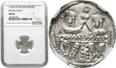 COLLECTION Medieval coins
Bolesław IV Kędzierzawy (1146-1173). Denar (1146-1157) NGC MS65 (MAX) - BEAUTIFUL 

Aw.: Rycerz z tarczą i proporcemRw.: ...