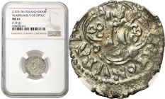 COLLECTION Medieval coins
Ludwik Węgierski (1370-1382). Kwartnik ruski NGC MS61 (2 MAX) - RARITY R5 

Aw.: Ukoronowana litera L, w polu kulki i nap...