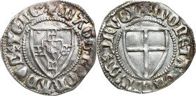 Teutonic Order
Teutonic Order. Konrad III von Jungingen (1393-1407). Szelag (Schilling) - VERY NICE 

Aw.: Tarcza wielkiego mistrza, napis w otoku:...