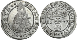 Siege coins of Danzig (1577)
Stefan Batory. Grosz (Groschen) oblężniczy 1577, Danzig (z rozetkami) - EXCELLENT 

Kolejny grosz oblężniczy w warianc...