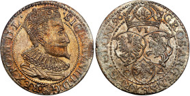 Sigismund III Vasa 
Zygmunt III Waza. Szostak - 6 Grosz (Groschen) 1596, Malbork - BEAUTIFUL 

Aw.: Głowa króla w prawo, w koronie i zbroi. U dołu ...