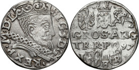 Sigismund III Vasa 
Zygmunt III Waza. Trojak - 3 Grosz (Groschen) 1597, Lublin - RARITY R4 

Rzadki wariant ze skróconą datą w drugim wierszu na re...