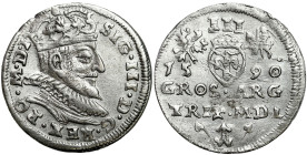 Sigismund III Vasa 
Zygmunt III Waza. Trojak - 3 Grosz (Groschen) 1590, Vilnius - RARE 

Aw.: Głowa króla w prawo w koronie, zbroi i w krezie. W ot...