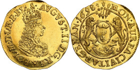 Augustus II the Strong 
August II Mocny. Ducat (Dukaten) 1698, Danzig - EXCELLENT 

Aw.: Popiersie króla w prawo, w koronie i zbroi okrytej płaszcz...