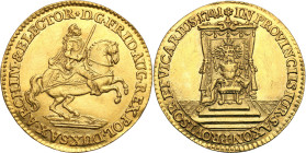 Augustus III the Sas 
August III Sas. Ducat (Dukaten) 1741, Wikariat - VERY NICE 

Aw.: August III w stroju elektorskim na koniu, z mieczem w dłoni...