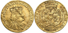 Augustus III the Sas 
August III Sas. Ducat (Dukaten) 1754, Lipsk 

Aw.: Popiersie króla w prawo, w koronie i zbroi okrytej płaszczem. W otoku: D G...