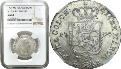 Stanislaus Augustus Poniatowski 
Stanisław August Poniatowski. Dwuzłotówka (8 Groszy - Groschen) 1794 MV, Warszawa odmiana 41 3/4 NGC MS63 (2 MAX) 
...