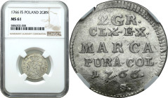 Stanislaus Augustus Poniatowski 
Stanisław August Poniatowski. 2 Grosze (Groschen) (półzlotek) 1766 FS, Warszawa NGC MS61 

Aw.: Pięciopolowa tarcz...