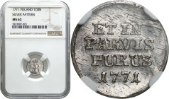 Stanislaus Augustus Poniatowski 
Stanisław August Poniatowski. Grosz (Groschen) PROBE / PATTERN 1771, PURE SILVER NGC MS62 

Aw.: Monogram królewsk...