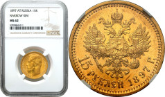 Collection of russian coins
Nicholas II. 15 Rubel (Rouble) 1897 СПБ АГ, Petersburg NGC MS62 

Aw.: Głowa cara w lewo, legenda otokowa. Cztery ostat...