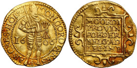 World coins 
Netherlands, Holland. Ducat (Dukaten) 1606 

Aw.: Stojący rycerz z mieczem i pękiem strzał. W tle data 1606, w otoku napisRw.: W kwadr...