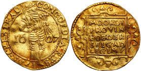 World coins 
Netherlands, Utrecht. Ducat (Dukaten) 1607 

Aw.: Stojący rycerz z mieczem i pękiem strzał. W tle data 1607, w otoku napisRw.: W kwadr...