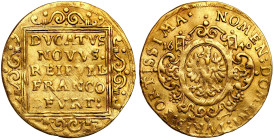 World coins 
Germany, Frankfurt. Ducat (Dukaten) 1640 

Aw: Ukoronowany orzeł w tarczy, napis: NOMEN DOMINI TVRIS FORTISSIMARw: Napis w ramce zdobi...