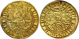 World coins 
Germany, Cologne. Dietrich II von Mrs. Floren ND. (1425-1426), Riel 

Aw.: Chrystus na tronie, błogosławiący i trzymający Ewangelie, p...
